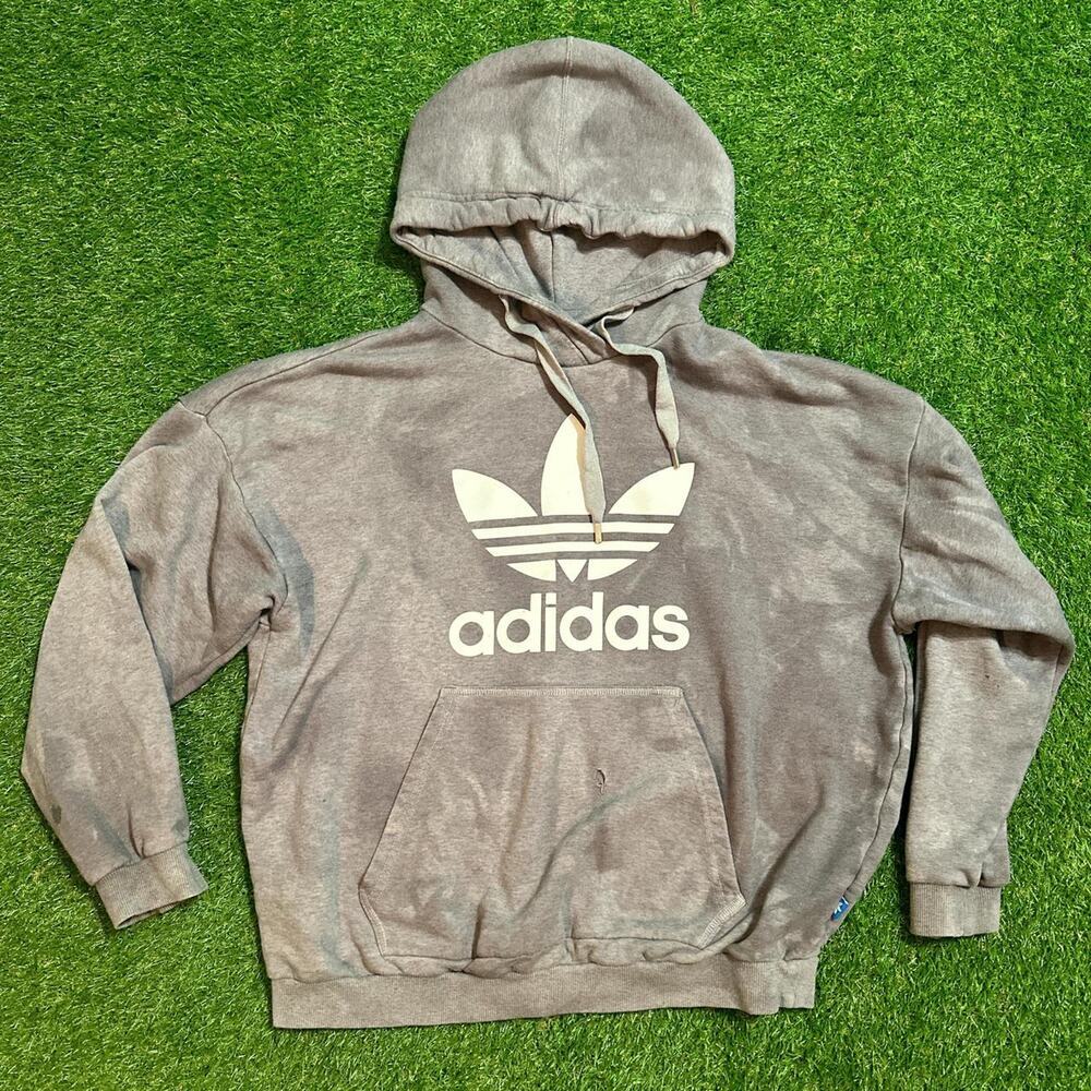 Adidas Trefoil Hoodie - Grey, Bleach Washed